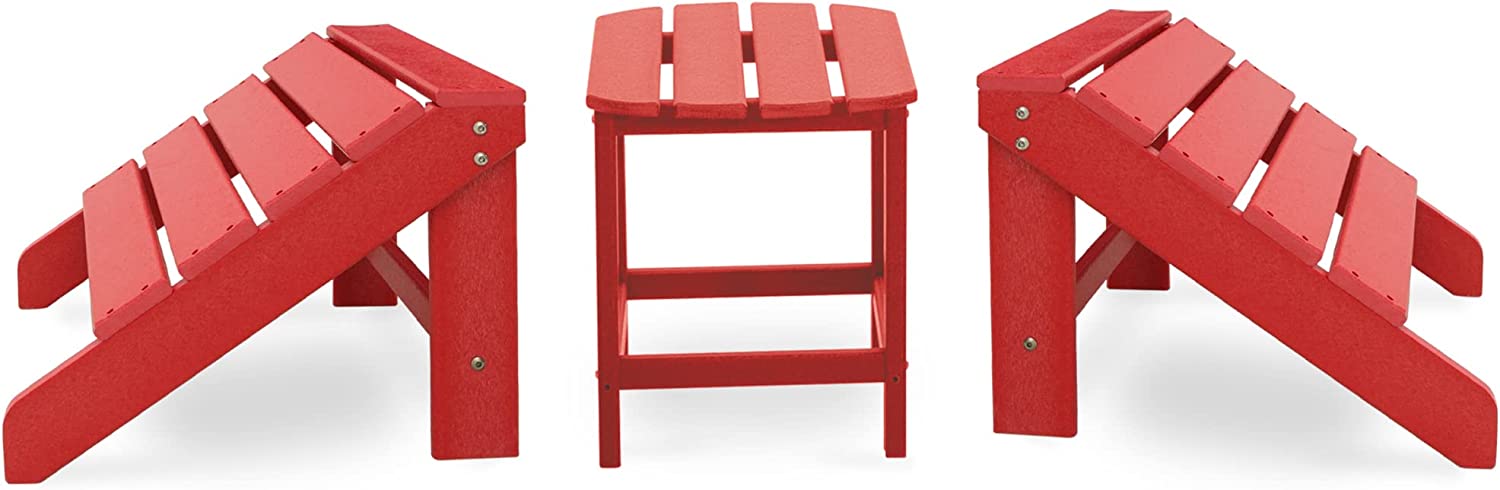 FHFO Adirondack Ottoman and Side Table for Adirondack Chairs, 2 Pieces Outdoor Adirondack Footrest & 1 Piece End Table, Weather Resistant Footstool Table for Adirondack Chair （Red） - image 1 of 5