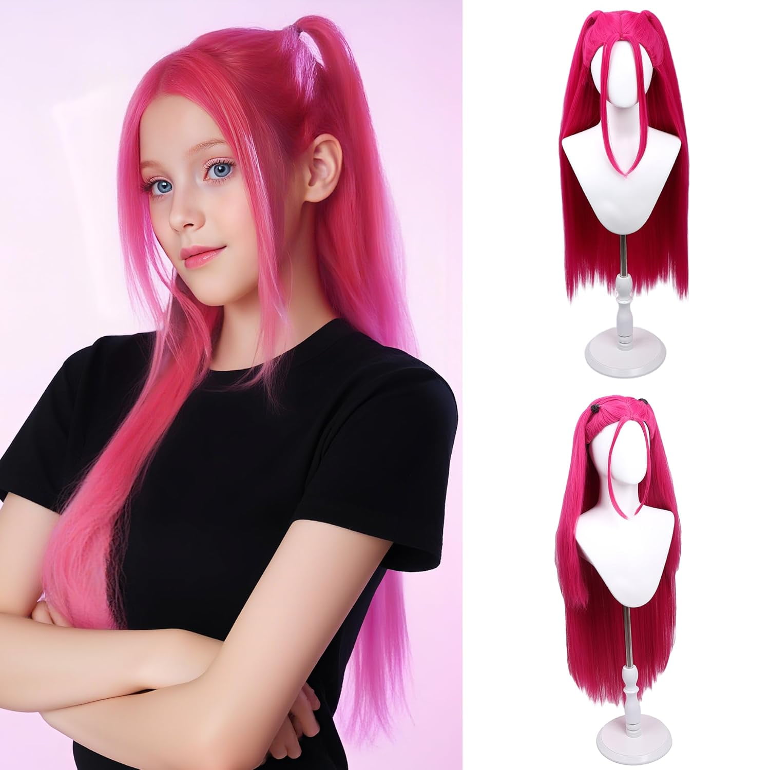 Momojoy Pink Halloween Costume Wig for Women and Men