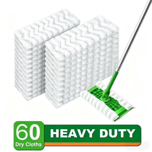 Heavy Duty Dry Sweeping Cloths for Sweeper Mop, Microfiber Duster Mop Pads Refills for Hardwood Floor Dust and Hair,Disposable, Unscented,60 Count