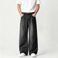 thumbnail image 4 of YLSDY Men's Vintage Wash Wide Leg Jeans, Button Waist, Relaxed Fit Denim Pants with Pockets for Daily & Streetwear Black S, 4 of 6
