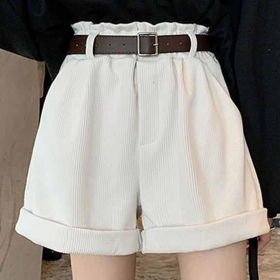 MRULIC shorts for women Women's Summer High Waist Pleated Loose Casual Super Soft Pocket Corduroy Wide Leg Shorts White   M