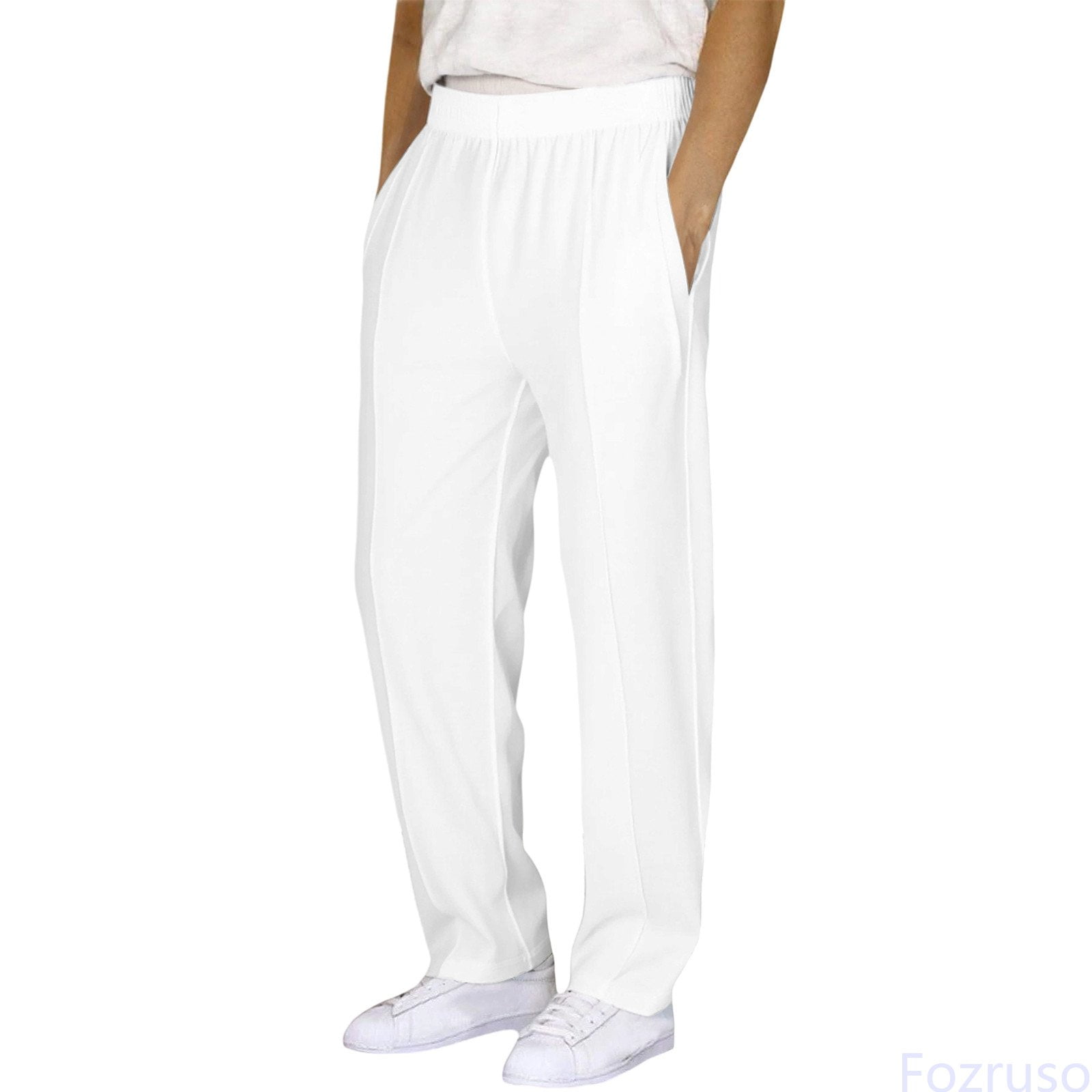 Fozruso Boys Solid Color Casual Trousers Long Pants With Comfortable Elastic Waist For Everyday Play And School Wear Kids School Sweatpants Sizes 7-8 Years(White)