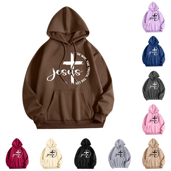 NinXxx Women's Casual Crew Neck Pocket Print Hoodie Sweatshirt Brown S