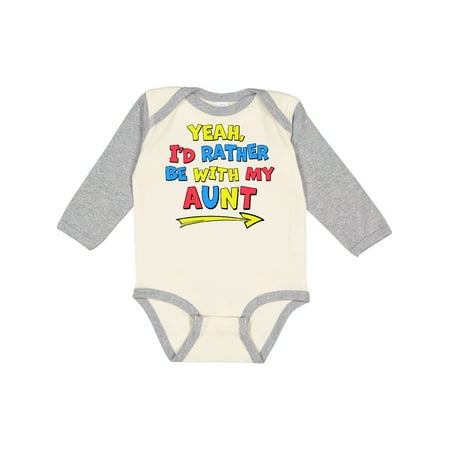 

Inktastic Yeah I d Rather be with My Aunt in Red Yellow and Blue Gift Baby Boy or Baby Girl Long Sleeve Bodysuit