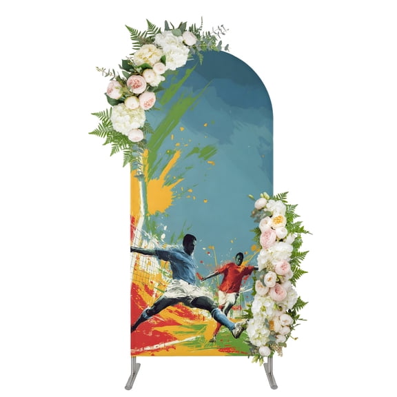 Soccer Duel Arch Backdrop Cover 6FT, Players Football Modern Artistic Field Splash Spandex Fitted Stretchy Arch Stand Covers, Round Top Chiara Backdrop Cover for Wedding Party Birthday Baby Shower