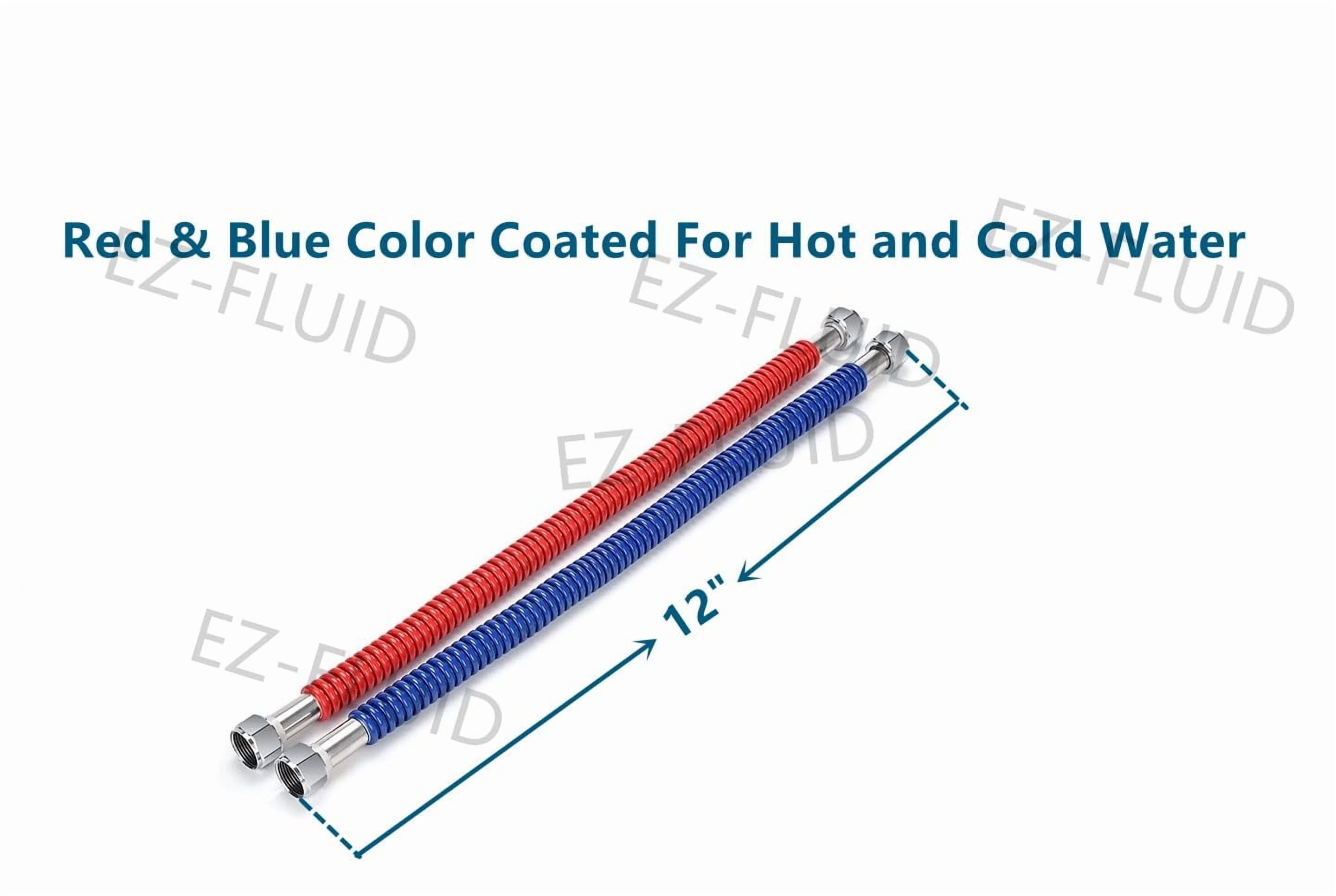 EZ-Fluid 12-Inch, 3/4-Inch FIP x 3/4-Inch FIP Corrugated Flexible Stainless Steel Water Heater Connector Supply Line Red/Blue,Hot & Cold for Female Iron Water Pipes Fitting (1Pair)