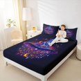 thumbnail image 3 of Manfei Ombre Witch Hat Queen Sheets 4 Pieces, Happy Halloween Stars Print Queen Sheet Sets, Blue Purple Gold,1 Fitted Sheet, 1 Flat Sheet and 2 Pillowcases, 3 of 5