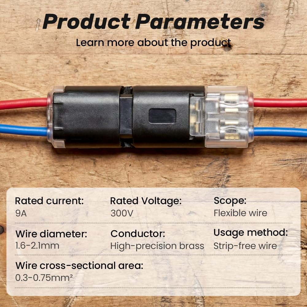 Dual-Wire Insert-Type Wire Connector with Locking Latch — Flame-Retardant, Self-Locking Quick-Connect Terminal; Suitable for Emergency Repairs, Home, and Automotive Wiring; Easy to Use.(Black50PCS)