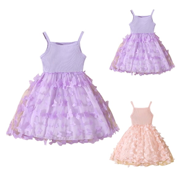 Dresses for Girls Baby Summer Sleeveless Ribbed Bow Mesh Tutu Dress Baby Girl Dress Pink 18-24 Months