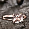 thumbnail image 2 of 10mm Cushion Cut 4 Carat Solitaire Morganite Engagement Ring Diamond Moissanite 10k Rose Gold Split Shank Stacking Band, 2 of 7
