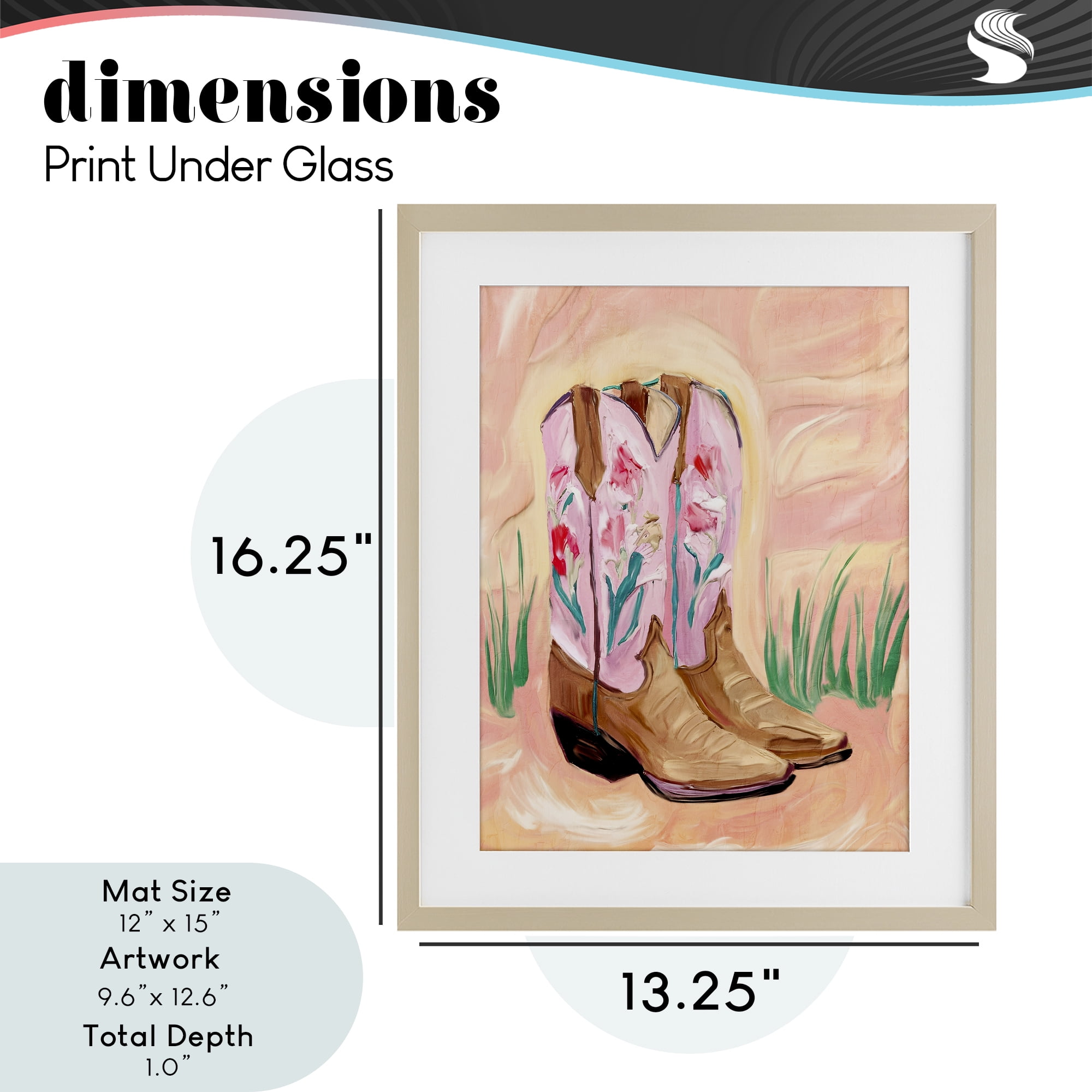 Floral Pinks Boots Birch Framed Print Under Glass, design by Kim Allen