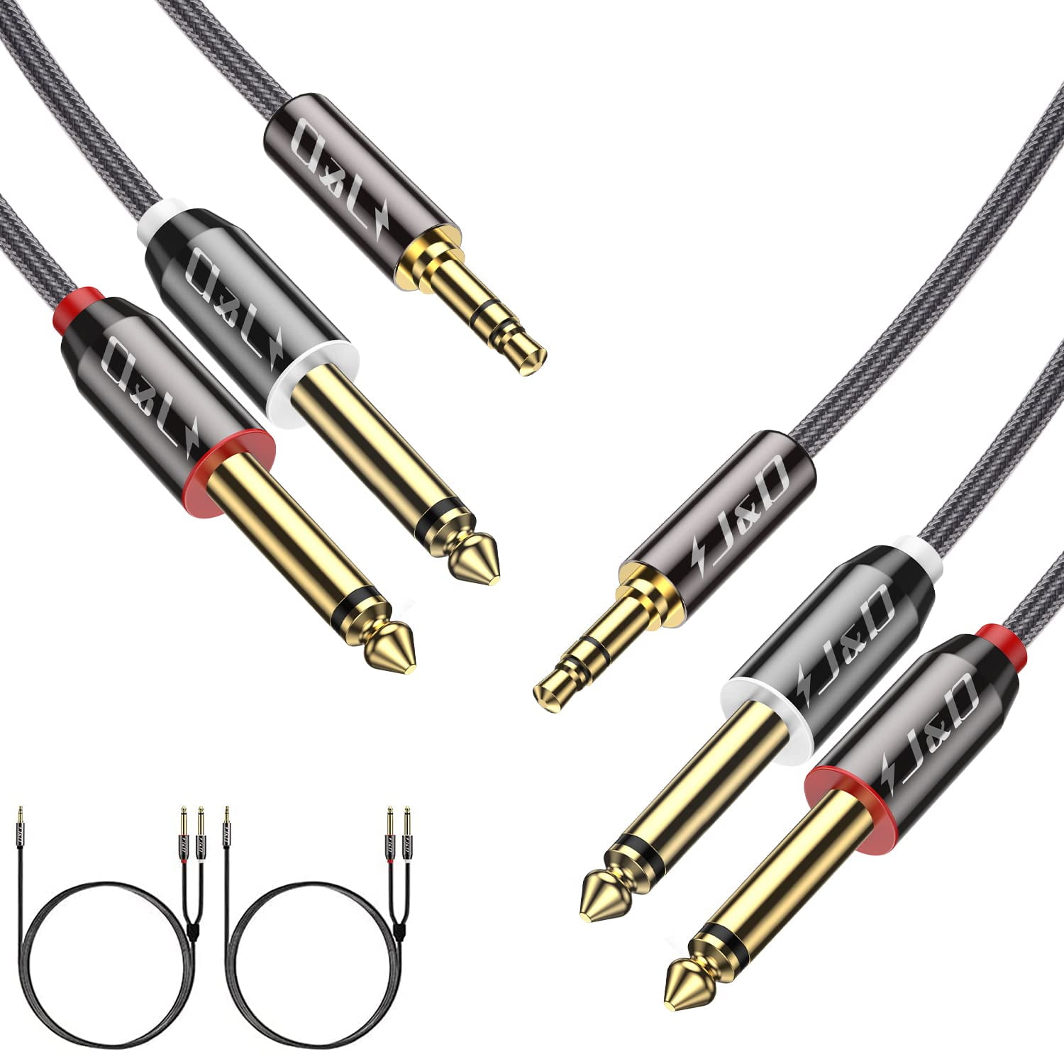 J&D 3.5mm TRS Male to Dual 6.35mm TS Male Mono Stereo Cable for