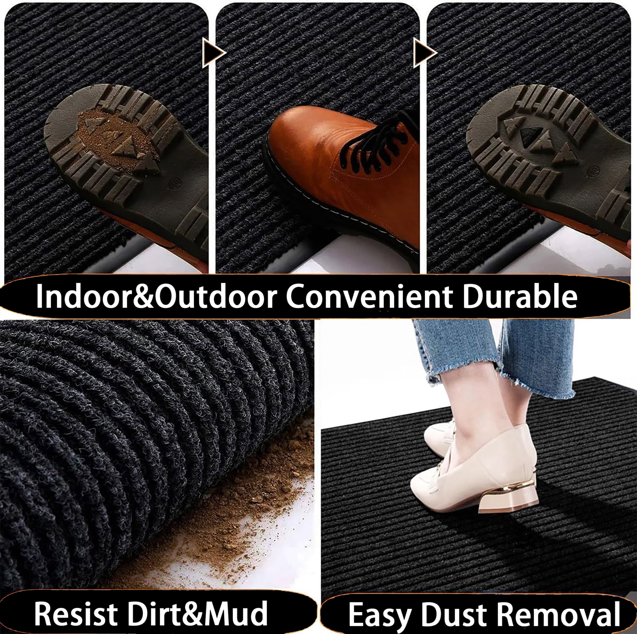 WANLISELL 3ft x 10ft Commercial Carpet Entrance Mat, Indoor Outdoor Non Slip Hallway Runner Rug for Heavy Traffic, Black with Rubber Backing