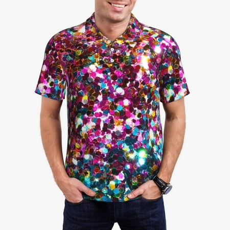 Logiee Color Shiny Print Mens Polo Shirts Mens Golf Polo Shirts Short Sleeve Casual Polo Shirts for Men Summer Fashion Beach Shirts-4X-Large