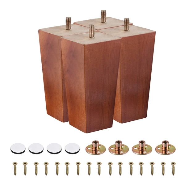 Muebles Patas, 4,7 Pulgadas(120mm) Juego de 4 Cuadrados Sólido Madera Sofá Patas Silla Mesa Patas Sofá Soporte Repuesto Piezas, con Accesorios, Marrón Unique Bargains patas de los muebles