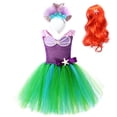 thumbnail image 1 of Disfraz de sirenita para niña, vestido de princesa Ariel, tutú de tul mullido púrpura y verde, para fiesta de disfraces, nuevas películas Fivean unisex, 1 of 2