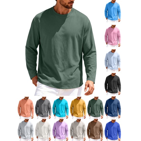 Men's Workout Shirts Long Sleeve, Ndbuld Men's Solid Round Neck Pullover Top, Loose Fit Breathable Casual Fitness Sweatshirt for Gym Running S-XXXL