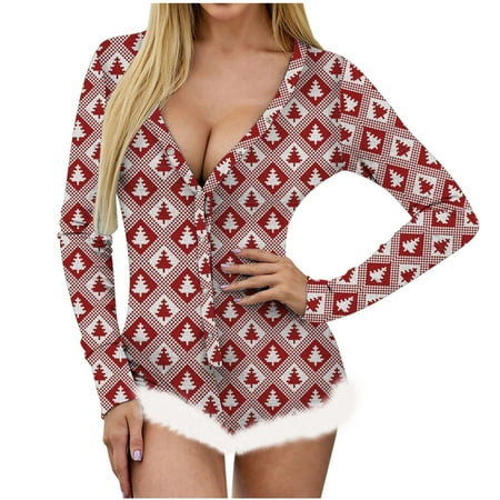

Christmas Pajamas for Women Sexy Pajamas Women s’S Not Positioned Printed V-Neck Feather Detail Long Sleeve Bodysuit Lingerie Pajamas Unpositioned V Neck Feather Bodysuit Burgundy Null Nu1953