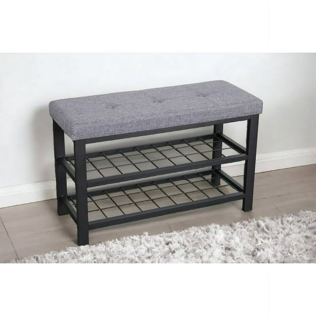 Nola Home Shoe Bench with Storage, 2-Tier Shoe Rack Padded Seat and Metal Frame, Grey