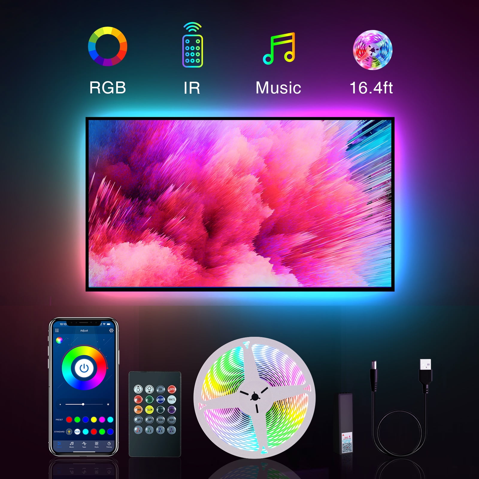 DAYBETTER Led Backlight 16.4ft,USB Led Strip Lights for TV 7585 Inch with Remote and APP,HDTV