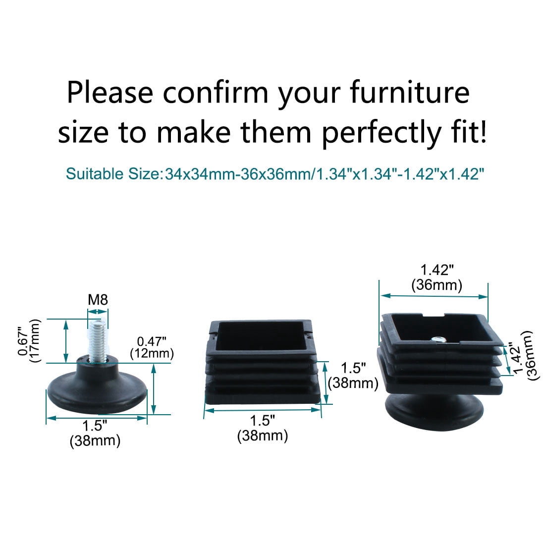 Unique Bargains 10 Sets 38mm Base Dia Adjustable Leveling Foot 38mmx38mm Square Insert Kit
