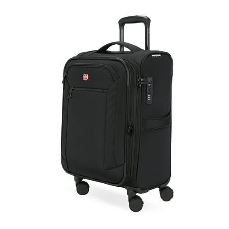 SWISSGEAR Stride Expandable Carry-On Spinner Luggage, Black, 8 Wheels and Built-in TSA Lock