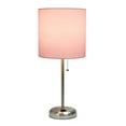 thumbnail image 2 of Creekwood Home Oslo 19.5" Contemporary Bedside Power Outlet Base Standard Metal Table Desk Lamp in Brushed Steel with Light Pink Drum Fabric Shade for Home Décor, Bedroom, End Table, Living Room, Dorm, 2 of 6