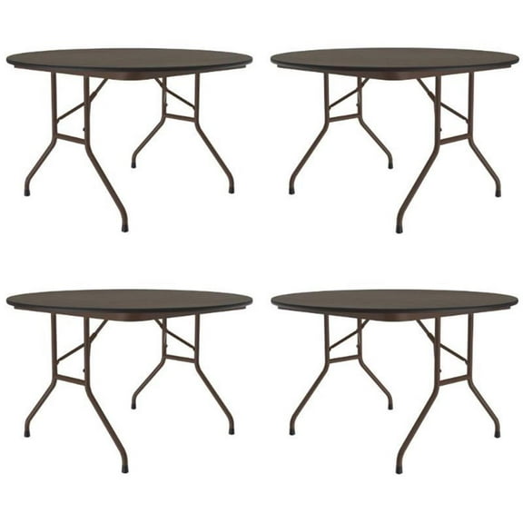 Home Square Melamine Top & Steel Legs Folding Table in Walnut - Set of 4