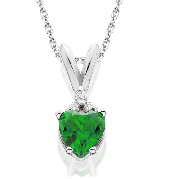 Pompeii 1/2ct Diamond & Simulated Emerald Heart Pendant 14K White Gold (G-H,I2-I3)