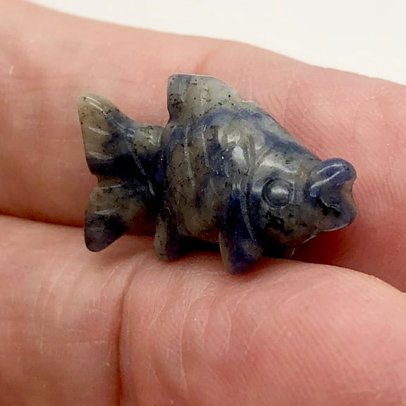Sodalite Koi Fish Worry Stone Animal Figurine Bead | 23x11x5mm | Blue white | 1 Figurine