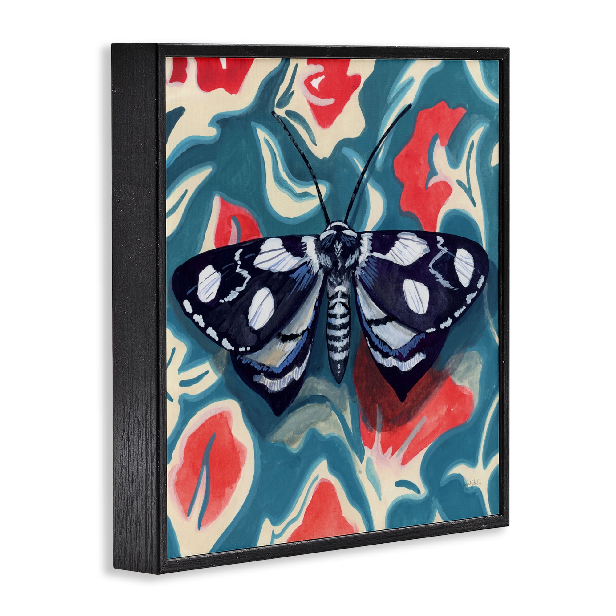 Stupell Industries Symmetrical Moth On Beautiful Flowers Black Framed Giclee Art, design by Kate Jarvik Birch