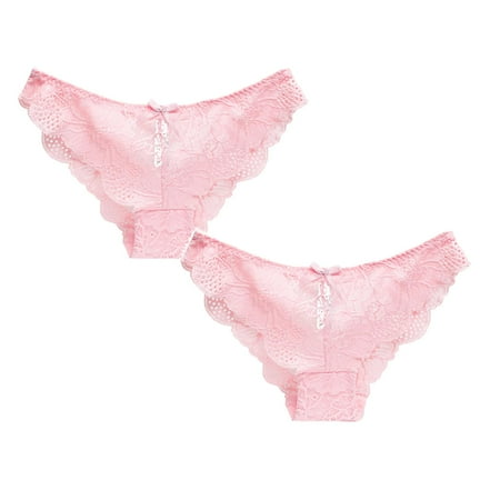 

Womens Underwear Brief Low Waist Comfortable Hollow Lace Ruffle Bow Panties2PC
