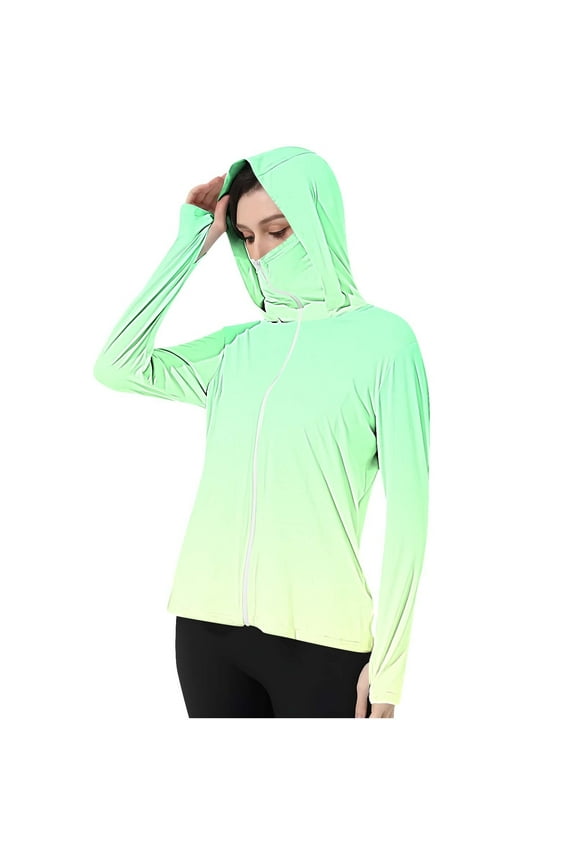 Sun Protection Clothing Women UPF 50+ Hooded Long Sleeve with Thumb Holes Gradient Jacket for Outdoor Driving Traveling Hiking Fishing M