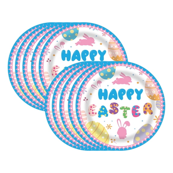 Beforeyayn 16Pcs Happy Easter Paper Plates, Easter Egg Floral Disposable Plates, 9 Inch Multicolor Easter Bunny Flower Decorative Dessert Tableware for Holiday Spring Party