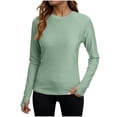thumbnail image 2 of Craaazy Women's Solid Color Relaxed Fit Athletic Long Sleeve Shirt, Lightweight Sun Protective Top, Slim Fit with Thumb Holes for Workout Gifts, 2 of 7