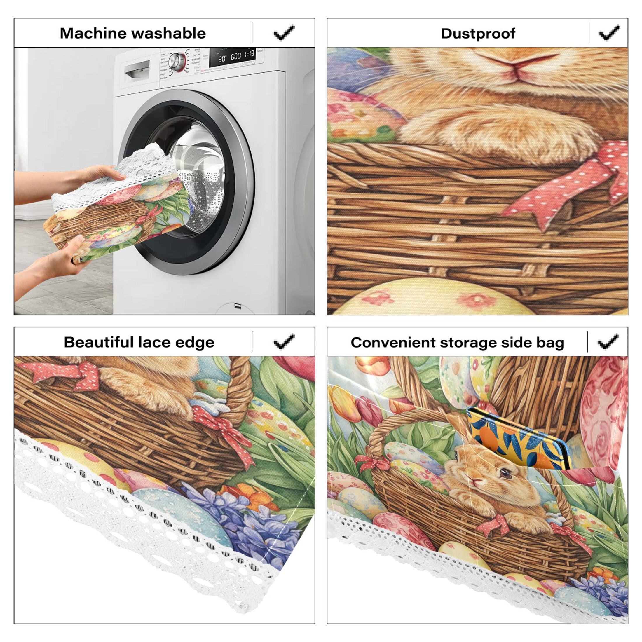 WOBOGO Easter Rabbit Washing Machine Cloth Dryer Refrigerator Top Cover Protective Non-Slip Mat For Kitchen Laundry