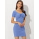 thumbnail image 2 of Mini Vestido Informal de Punto Ajustado con Escote para Mujer Vestido Ceñido Elegante Azul claro S, 2 of 5