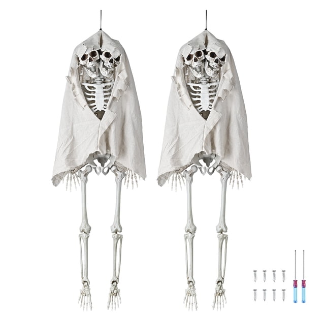 Yescom 2 Pack 65" Two Headed Skeleton Bone Life Size Posable Prop Halloween Decoration