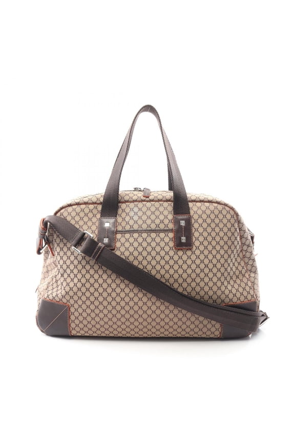Pre-Owned Celine Macadam 2-Way Boston Bag/Handbag, Canvas and Leather, Women's, Beige/Brown