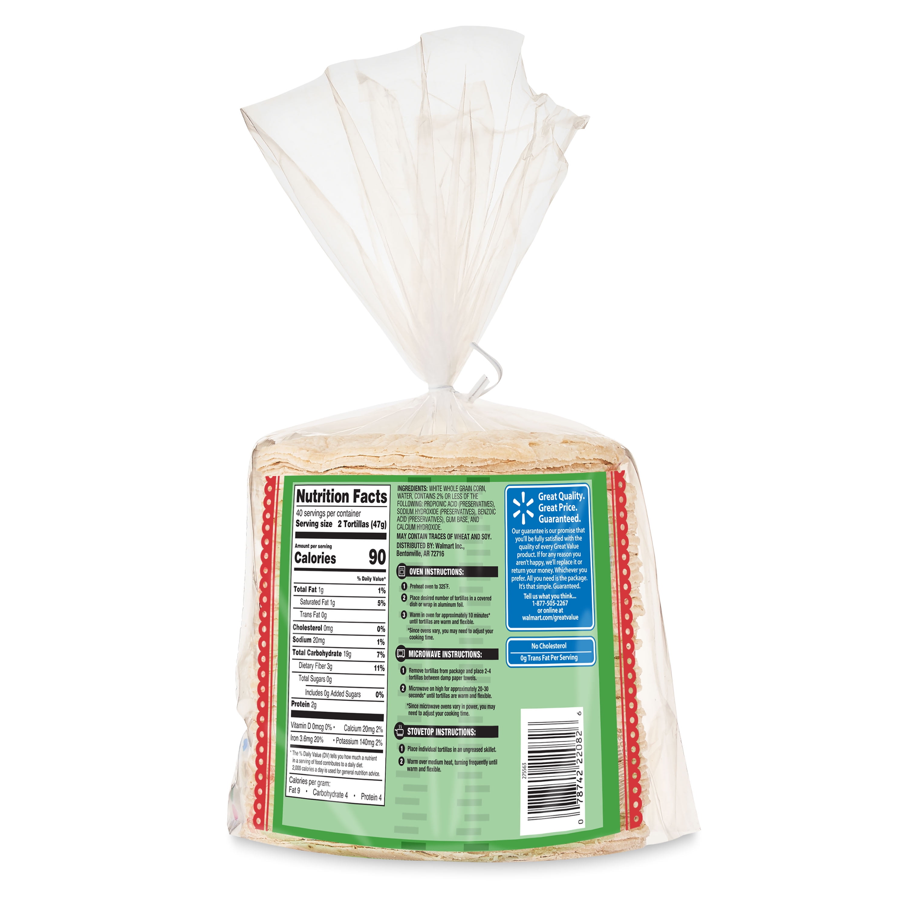 Great Value White Corn Tortillas, 80 Count