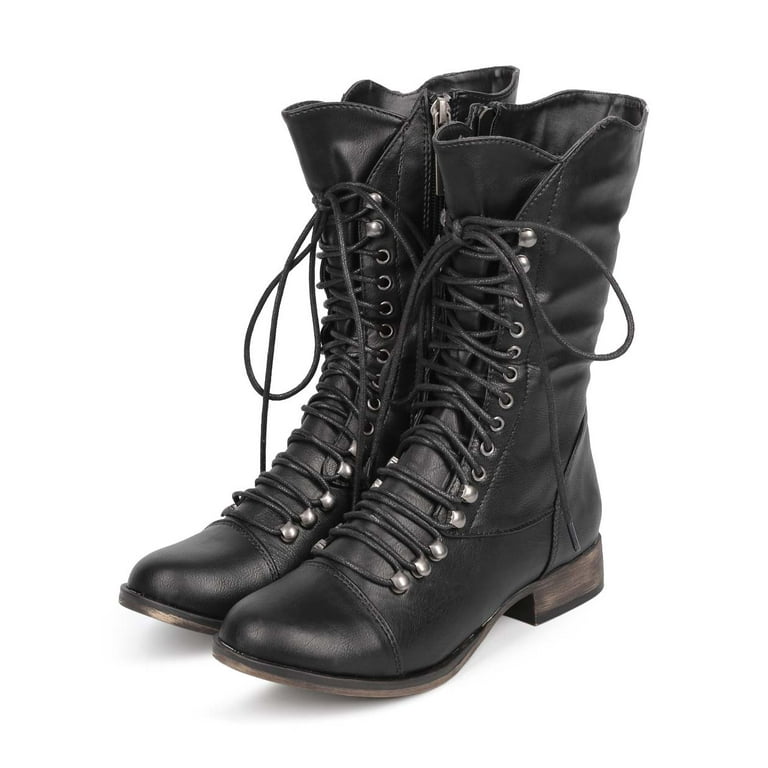 New Women Breckelles Georgia 74 Leatherette Round Toe Lace Up Zip Combat Boot Sz Walmart