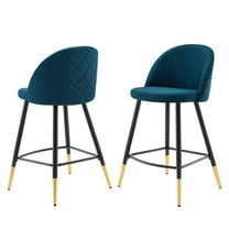 Counter Stool Chair, Set of 2, Fabric, Metal, Navy Blue, Modern Contemporary Urban Design, Bar Pub Cafe Bistro Hotel Restaurant Hospitality