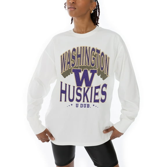 Women's Gameday Couture White Washington Huskies Midweight Oversized Long Sleeve T-Shirt