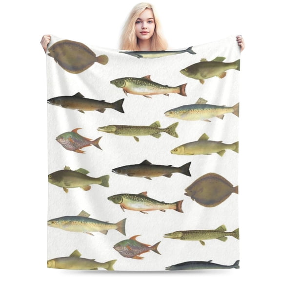 Vintage Fish Flannel Fleece Throw Blanket, Ultra 50x40
