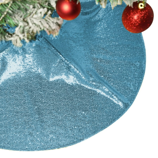 UsRHHA 24 Inch Sequin Christmas Tree Skirt Vintage, Polyester Glitter Tree Cover for Party Home Decor, Holiday Tree Base Skirt