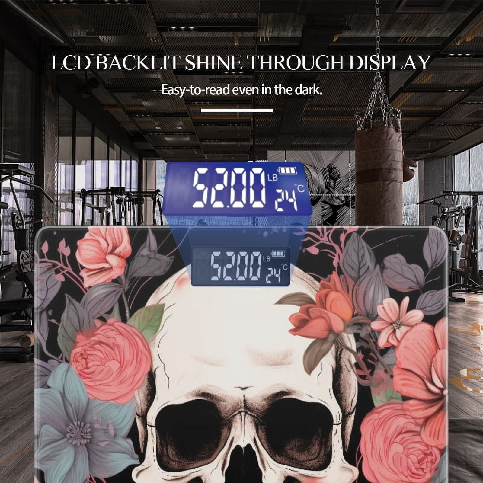 High Precision Body Weight Scale Smart Bathroom Scales with Large LCD Display(400lbs),Decorative for Bedroom-Elegant Skull With Delicate Pastel Flowers