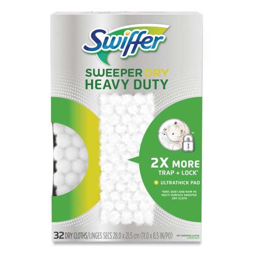 Swiffer HeavyDuty Dry Refill Cloths, White, 11 x 8.5, 32/Pack