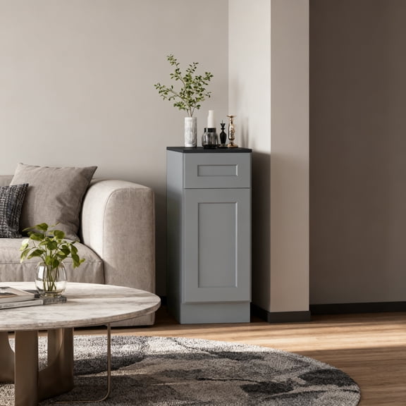 Kitchen Base Cabinets with Drawers, 15" Wide 24 Inch Deep Storage Cabinet with Shaker Doors & Shelves, Modern Solid Wood Furniture, Easy to Assembly for Pantry, Laundry Room, Coffee Bar - Gray