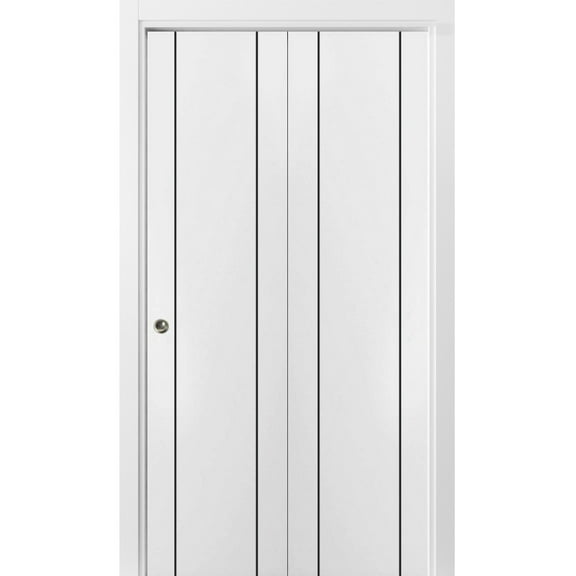 Sliding Closet Bi-fold Doors 56 x 96 inches | Planum 0016 White Silk with Frosted Glass | Sturdy Tracks Moldings Trims Hardware Set | Wood Solid Bedroom Wardrobe Doors