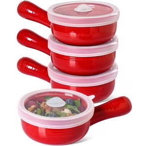 Le Tauci 15-Oz Ceramic French Onion Soup Bowls, Set of 2, Red